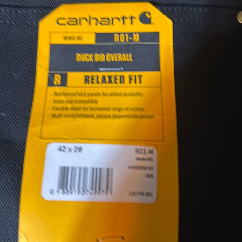Carhartt black duck bib knee padded flex waist 42x28